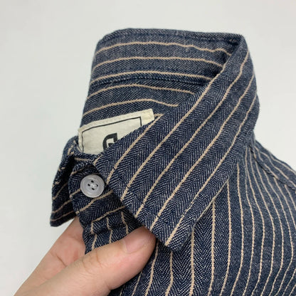 55% Linen 45% Cotton Vintage Striped Shirts for Men American Casual Retro Loose Blouses 2024 Spring Autumn Long Sleeve Male Tops