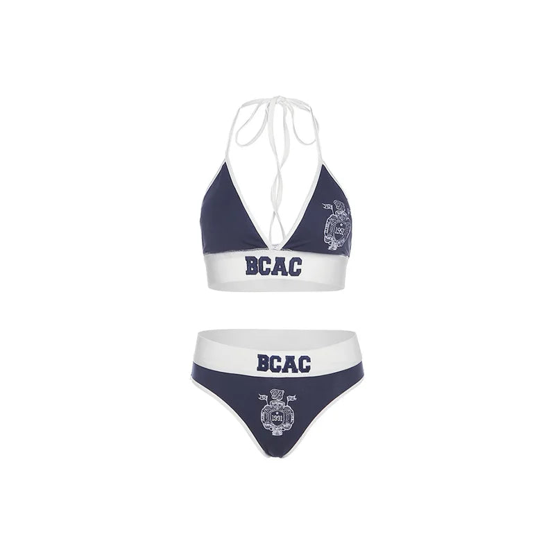 Sylcue Letter Printing Trend Personality Sexy Unrestrained Cool Summer Beach Hot Women'S Swimsuit Two-Piece Set