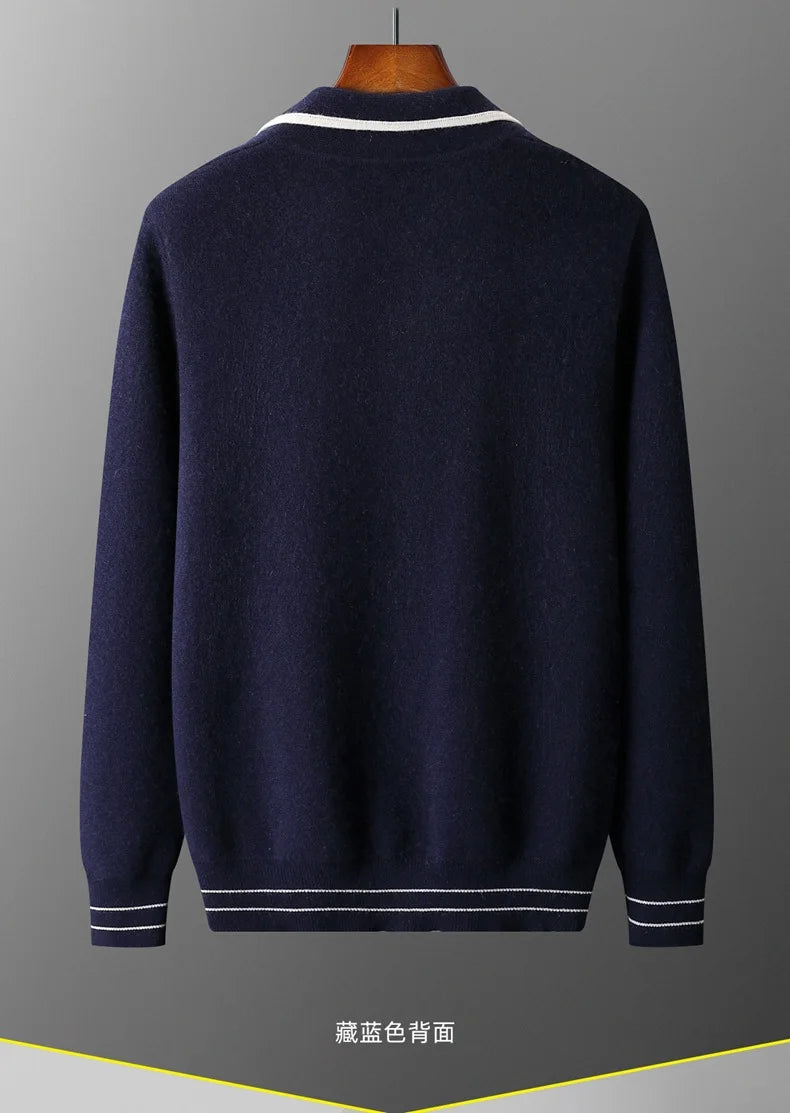 Autumn and winter zipper high-end design cardigan sweater 2025 men's simple and versatile trendy contrast color knitted sweater