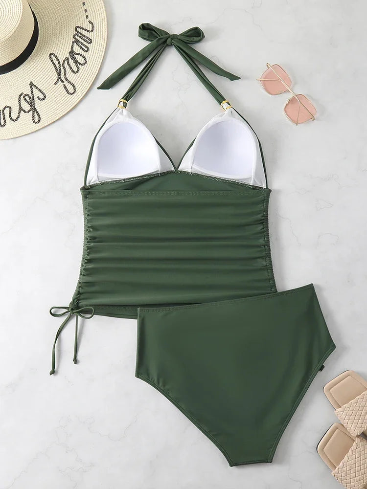Circyy Sexy Bikini Set Women Swimsuit Two-Piece Shirring Halter Lace Up Swimsuits Swimwear Summer New Fashion Bathing Beachwear