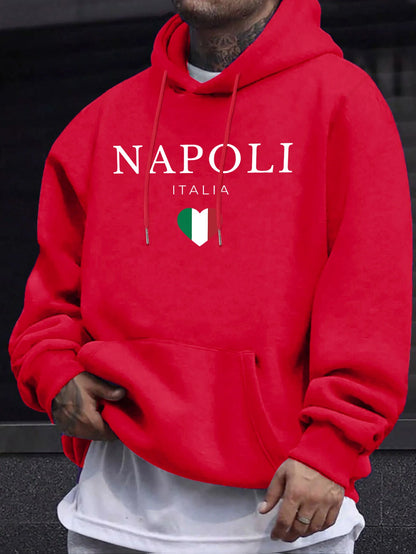 Napoli Italia Letter And Flag Print 12 Color Top Man'S Autumn Casual Pullovers Street Warm Sweatshirt All-Match Commute Hoodie