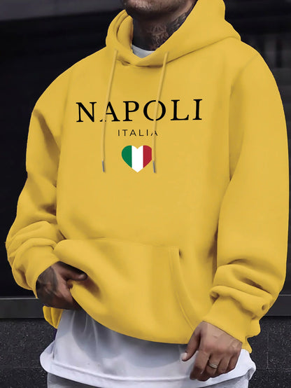 Napoli Italia Letter And Flag Print 12 Color Top Man'S Autumn Casual Pullovers Street Warm Sweatshirt All-Match Commute Hoodie