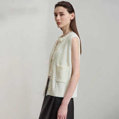 AMII Women's Vest 2025 Autumn New O-neck Elegant Retro Knitted Vest Women's Casual Versatile Loose Sleeveless Top Female12543082