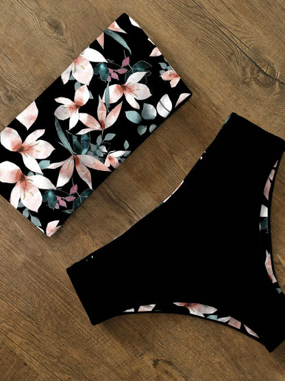 Bikini Swimwear Swimsuit Women Print High Waist Bikini Set Back Cross Bandeau Bathing Suit Female Beach Wear Biquini
