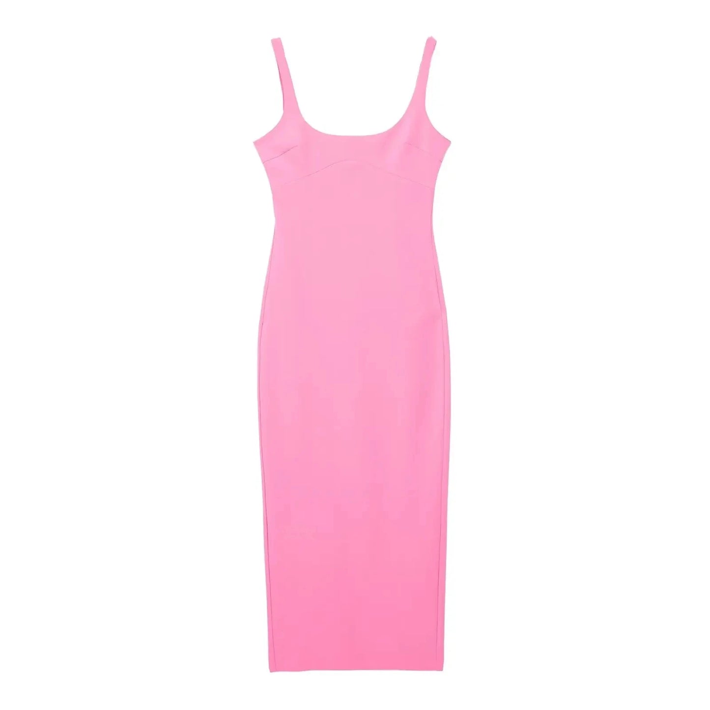 HH Female Summer Fashion Skinny Midi Dress Strap O-Neck Solid Sexy Elegant Evening Sleeveless Backless Chic Long Dresses