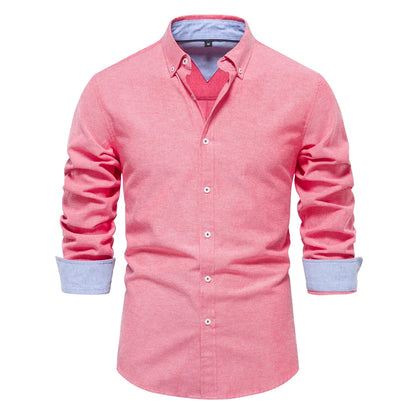 AIOPESON 2023 New Autumn Cotton Men's Oxford Shirt Long Sleeve Button Down Social Business Casual Shirts for Men
