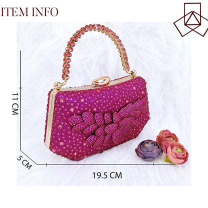 New Nigerian Best Selling Handmade Garland Gag and Shoes Fashionable Elegant Pointed Toe Women's Pumps Crystal Handle Clutch