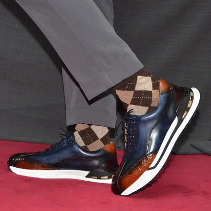 2025 Luxury Designer Original Men's Shoes Hand Painted Trendy Double Color Crocodile Print Casual Genuine Leather Man Sneakers