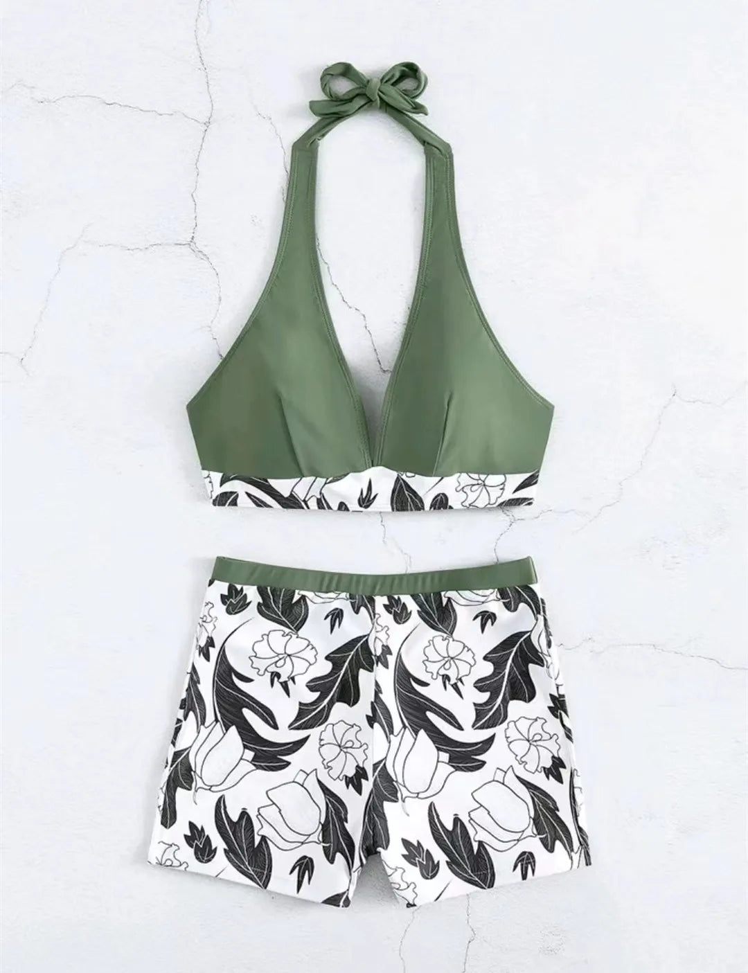 2026 Halter Bikini Set Short Swimsuit Women High Waist Swimwear Female Printed Bathers Swimming Bathing Swim Suit Beachwear