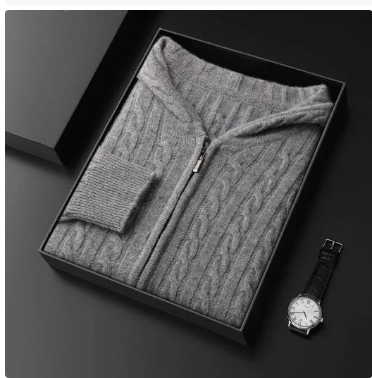 Autumn and winter zipper high-end design cardigan sweater 2025 men's simple and versatile trendy contrast color knitted sweater