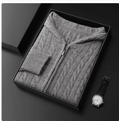 Autumn and winter zipper high-end design cardigan sweater 2025 men's simple and versatile trendy contrast color knitted sweater