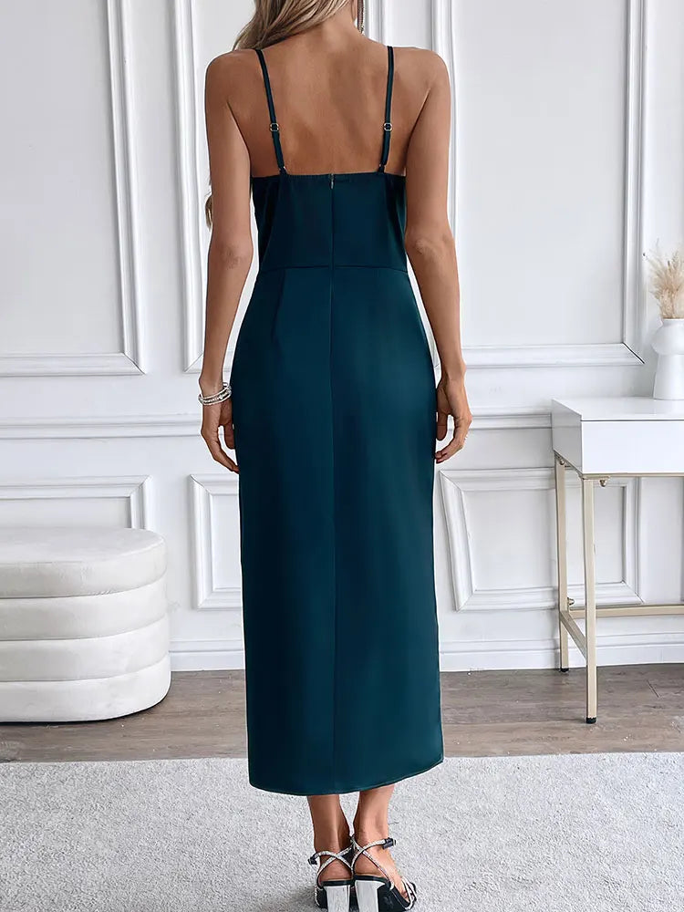 Women Sling Dresses Solid Sexy Backless Elegant Dress Summer Streetwear Fashion Zippers Casual Slim Lady Split Dresses Clothing