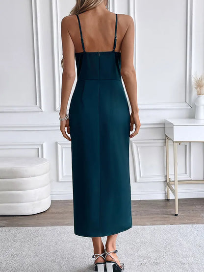 Women Sling Dresses Solid Sexy Backless Elegant Dress Summer Streetwear Fashion Zippers Casual Slim Lady Split Dresses Clothing