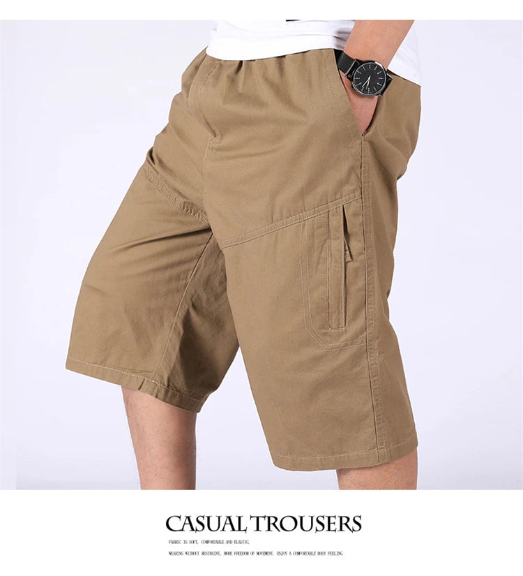 Loose Casual Men Cargo Shorts Summer Pants Elastic Waist Large Size Outdoor Jogging Sweatpants Trend Multi Pockets Short Pants