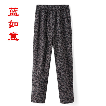 8XL 9XL Middle-aged Women Trousers New Print Elasti High Waist Casual Pants Spring and Autumn Straight Pants Oversize Grandma Pa