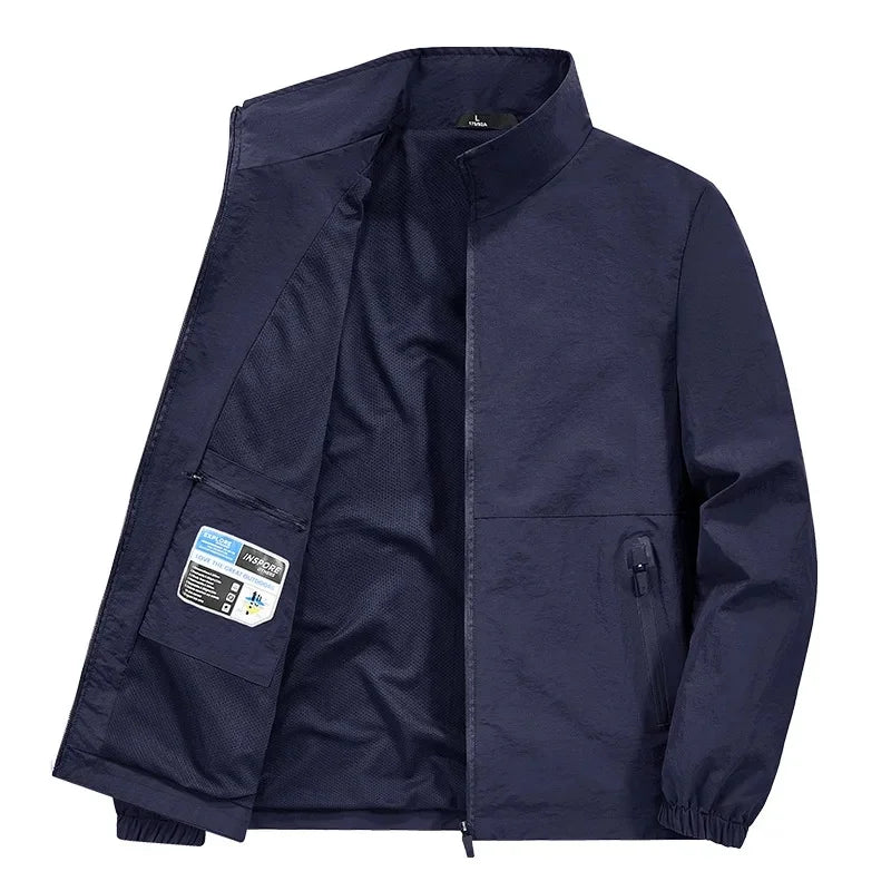 Casual Loose Fit Men's Jacket Spring Autumn Stand Collar Big Size Coat Comfortable Lightweight Business Style