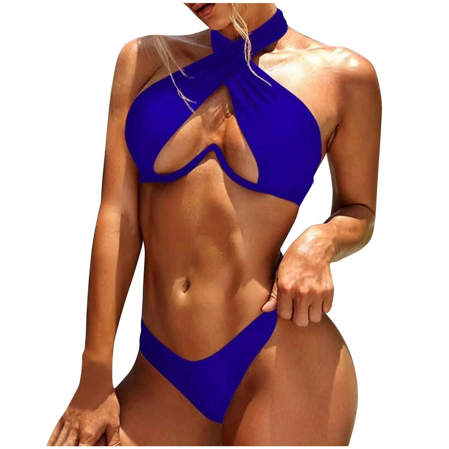 Women'S Fashion Solid Color Neck Gathering Underwire Split Sexy Bikini Swimsuit Women Brazilian Swimsuit Sexy Push Up Swimwear