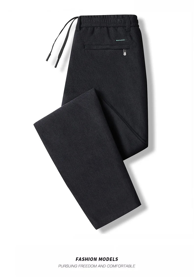 Elastic Waist Casual Pants Men Joggers Loose Fit Straight Pants Spring Autumn Male Trousers Large Size Black Grey