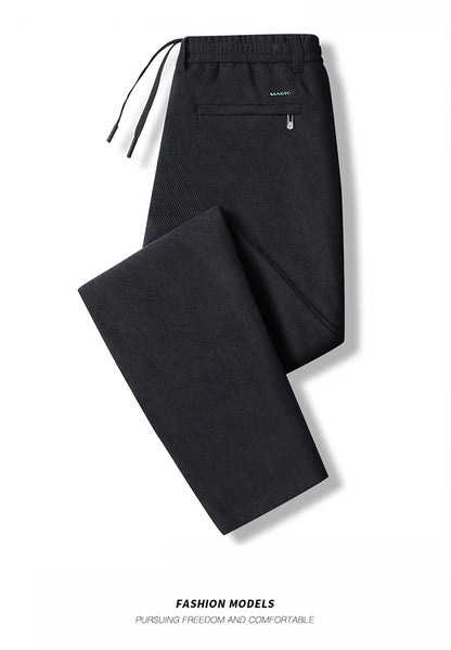 Elastic Waist Casual Pants Men Joggers Loose Fit Straight Pants Spring Autumn Male Trousers Large Size Black Grey
