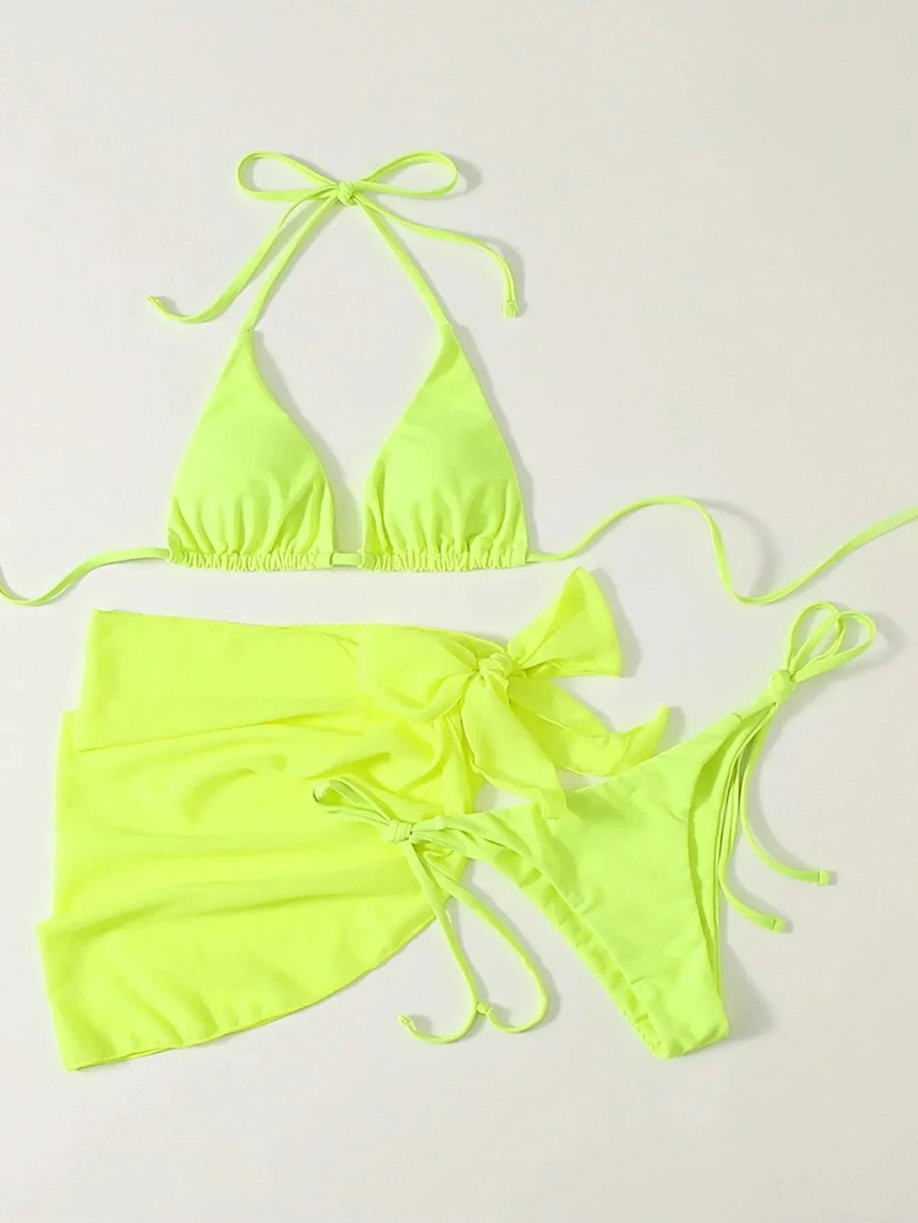 2026 Women's High Waist Bikini Set Halter Cut Out Mesh Skirt 3 Piece Swimsuit Brazilian Push Up Bra Beach Bathing Suit Swimwear