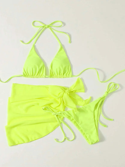 2026 Women's High Waist Bikini Set Halter Cut Out Mesh Skirt 3 Piece Swimsuit Brazilian Push Up Bra Beach Bathing Suit Swimwear