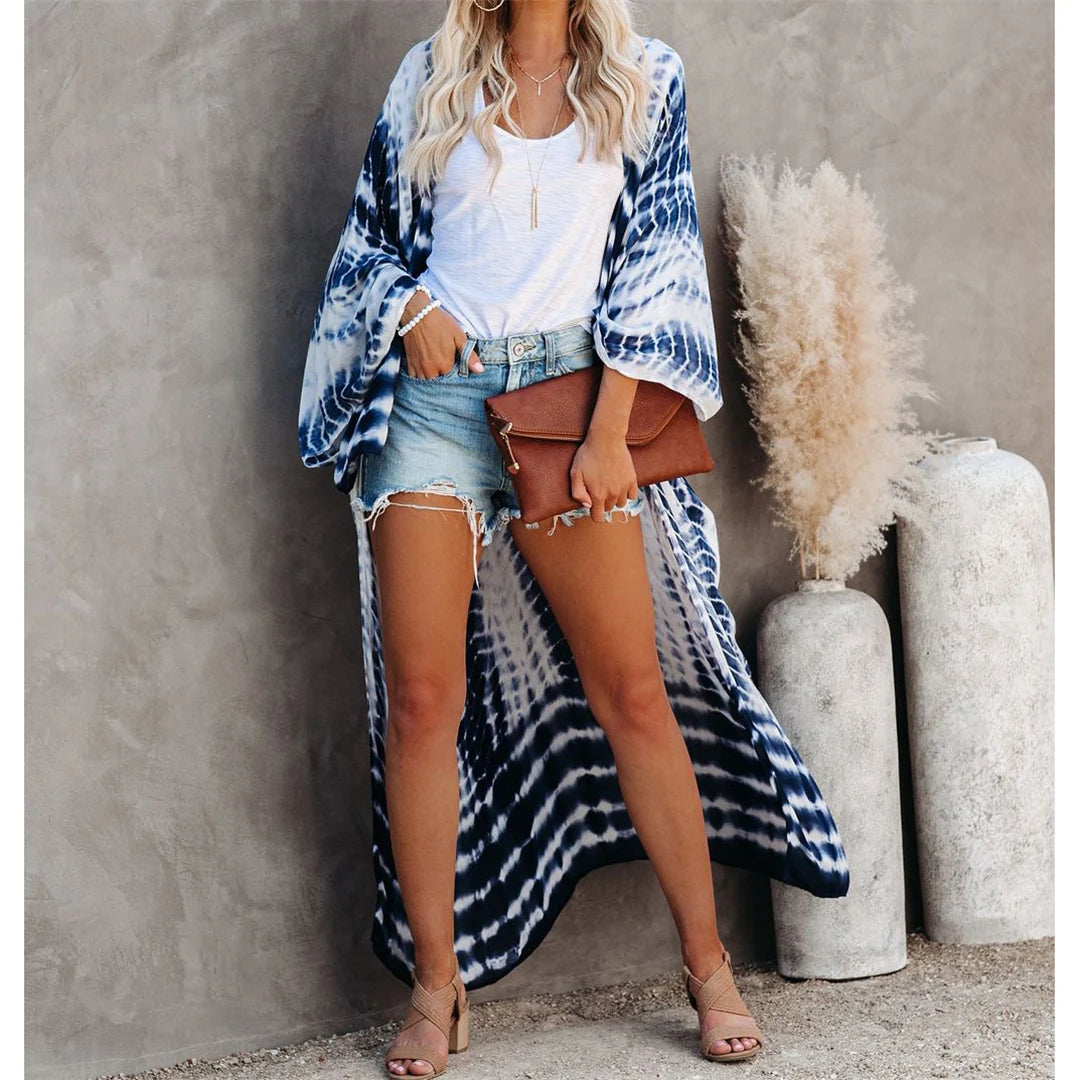 New 11 Colors Printed Long Sleeve With Belt Tunic Beach Cover Up Cover-ups Beach Dress Beach Wear Beachwear Female Women V4521