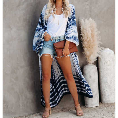 New 11 Colors Printed Long Sleeve With Belt Tunic Beach Cover Up Cover-ups Beach Dress Beach Wear Beachwear Female Women V4521