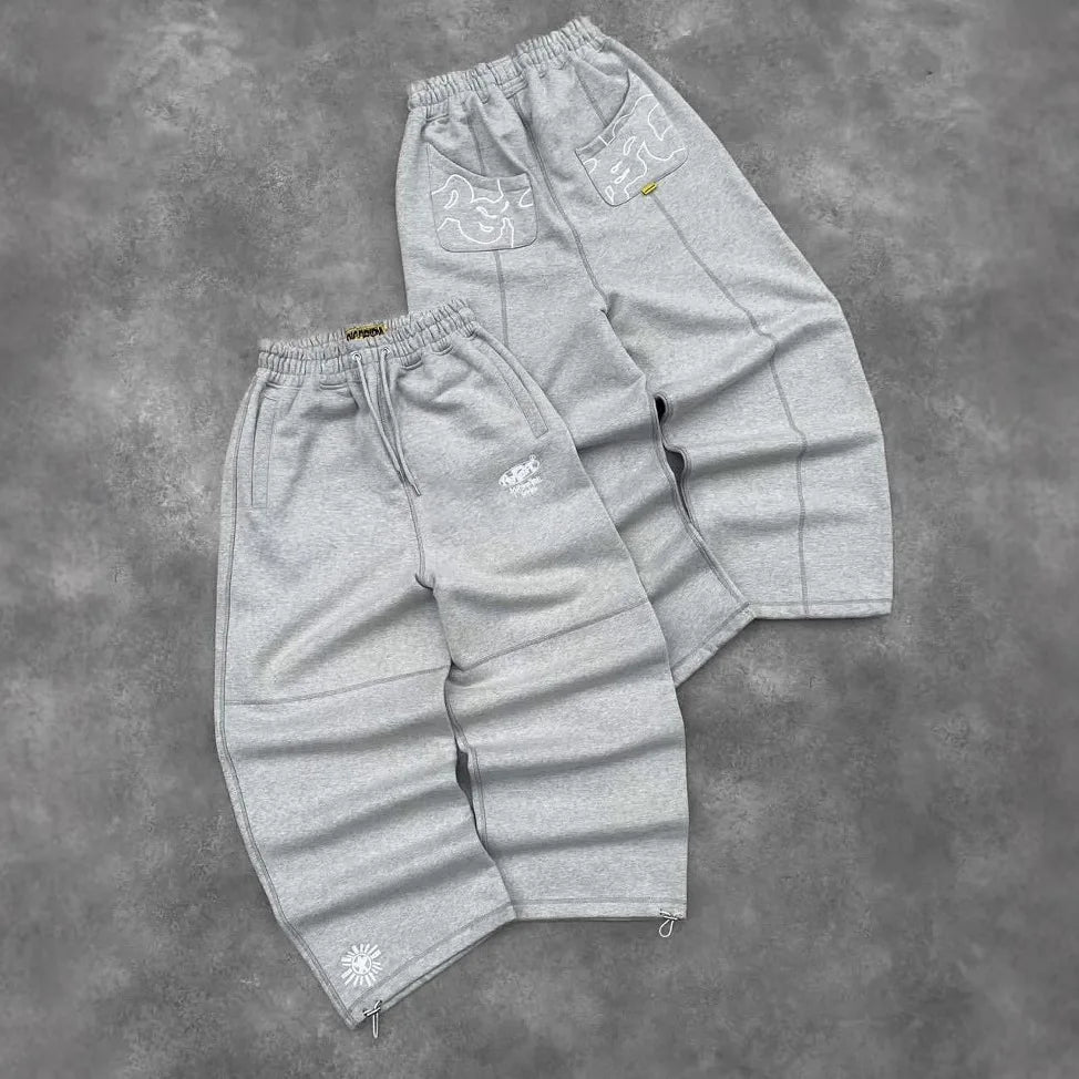 Embroidered new retro hip-hop street casual pants loose grey high waist fashionable retro street sweatpants couple hot sale