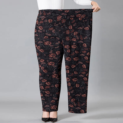 8XL 9XL Middle-aged Women Trousers New Print Elasti High Waist Casual Pants Spring and Autumn Straight Pants Oversize Grandma Pa