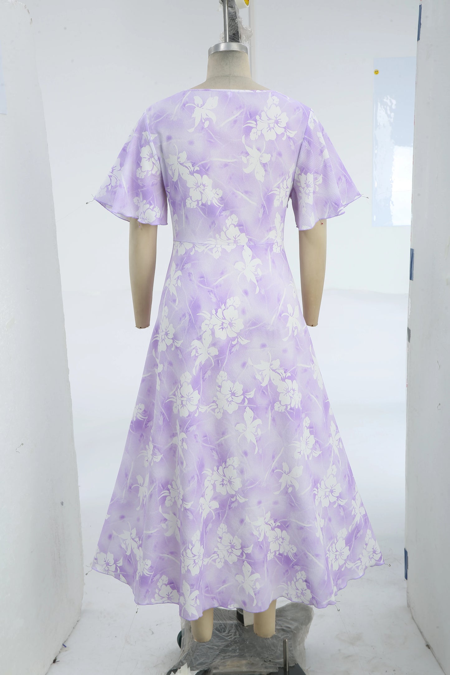 ROSEGAL Plus Size Tie Dye Floral Print Ruffles Lace-Up Dress 2026 Women Summer Dress Light Purple Square Collar Split Vestidos