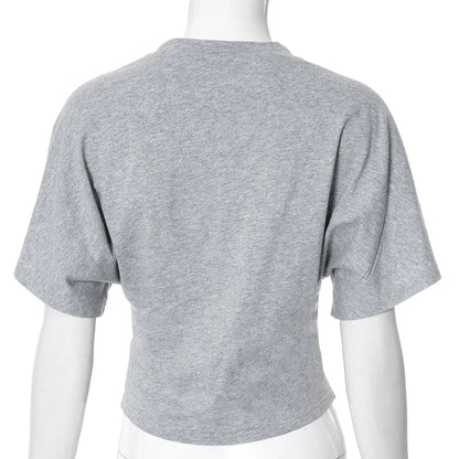 Gray Cropped T-shirt Women's O-neck Corset Tops Fashion Casual Solid Streetwear Spring Summer Short Tee Shirts for Girls