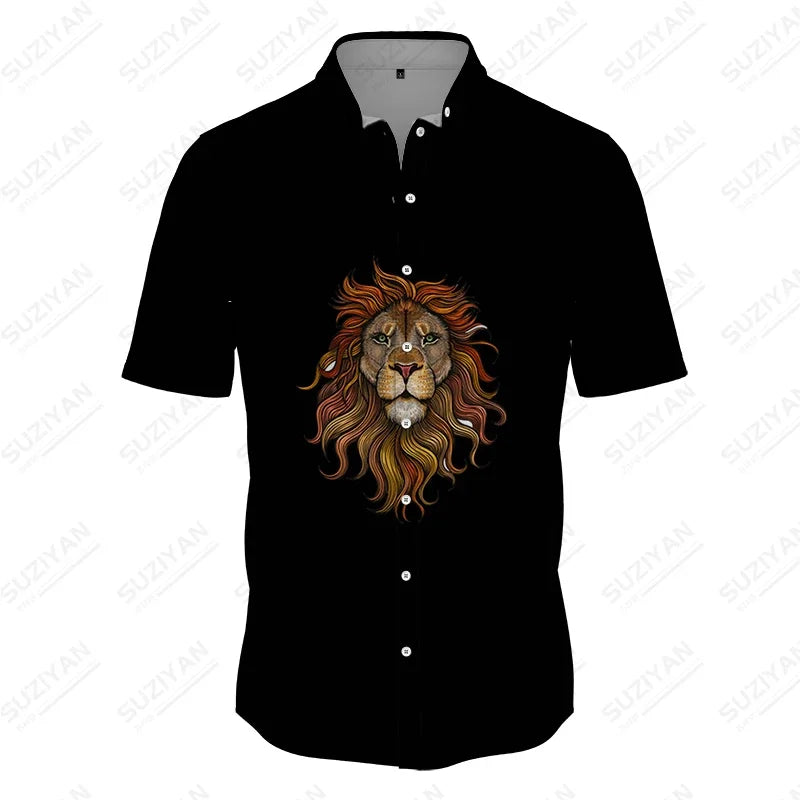 3D Lion Print Shirt Summer Men's Fashion Shirt Classic Comfortable Breathable Shirt Summer Harajuku Men's Shirt Top