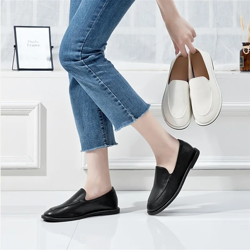 DIMANYU Women's Loafers Spring 2026 New Genuine Leather Women's Flat Shoes Soft Soles Slip-on Large Size Loafers Ladies
