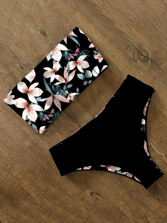 Bikini Swimwear Swimsuit Women Print High Waist Bikini Set Back Cross Bandeau Bathing Suit Female Beach Wear Biquini