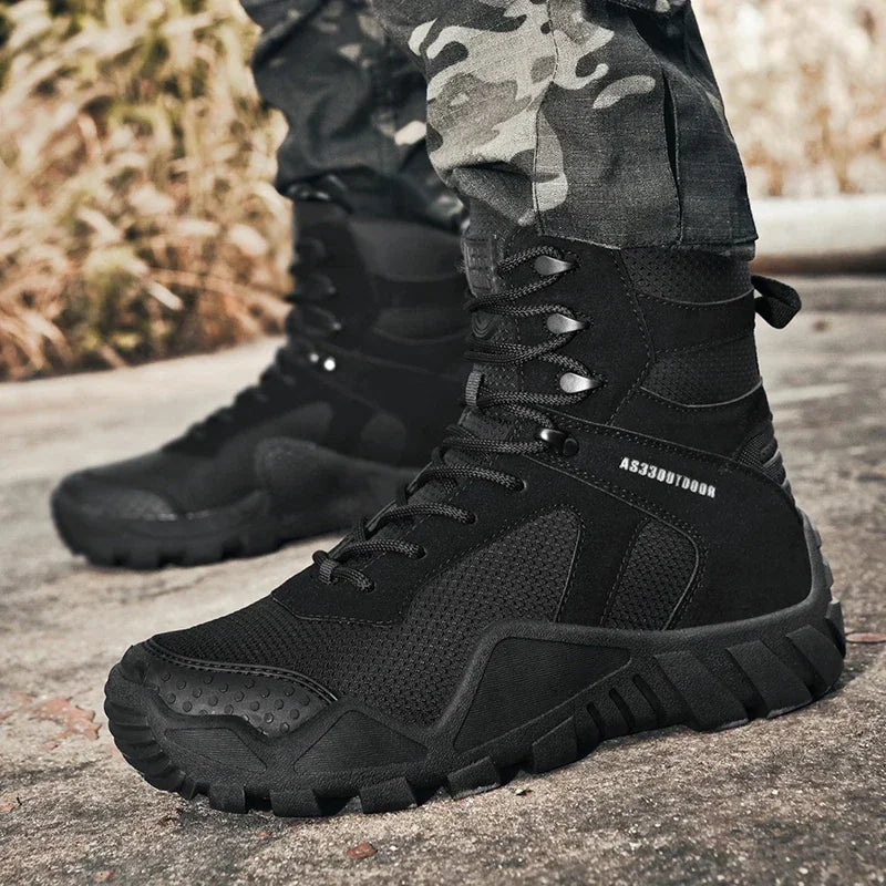 Outdoor High Top Mens Waterproof Fashion Platform Sneakers Ankle Botas Casual Shoes Combat Boots Male Black Large Size 47