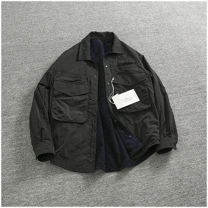 Reversible A+B fabric outdoor functional cargo jacket men's loose pocket lapel retro American casual jacket
