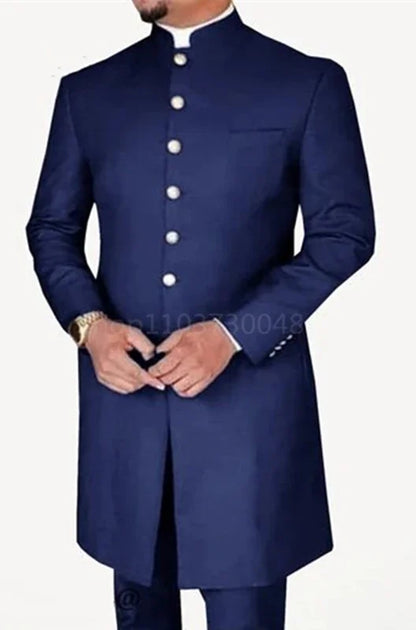 2 Pieces Fashion Style Men Suits Long Coat with Pants Smart Casual Men's Business/Wedding Suits Single Breasted Jacket Trousers