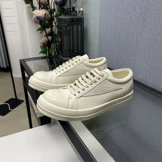 Men Casual Shoes Women Lace Up Leather Luxury Trainers Platform High Street Vintage Trendy Designer White Sneakers