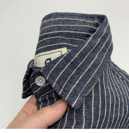 55% Linen 45% Cotton Vintage Striped Shirts for Men American Casual Retro Loose Blouses 2024 Spring Autumn Long Sleeve Male Tops