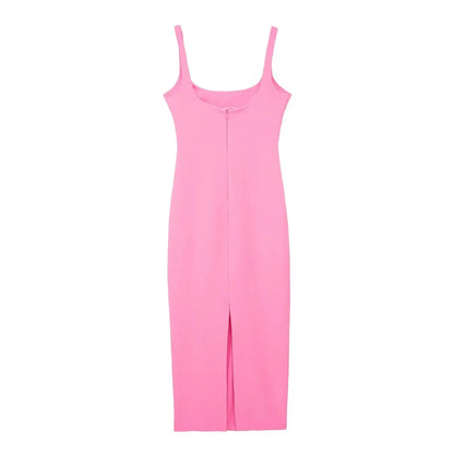 HH Female Summer Fashion Skinny Midi Dress Strap O-Neck Solid Sexy Elegant Evening Sleeveless Backless Chic Long Dresses