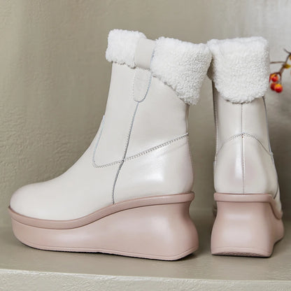 GKTINOO Genuine Leather Short Boots for Women Winter Wedges Warm Snow Boots Platform Shoes Thick Sole Non-slip Woman Boots