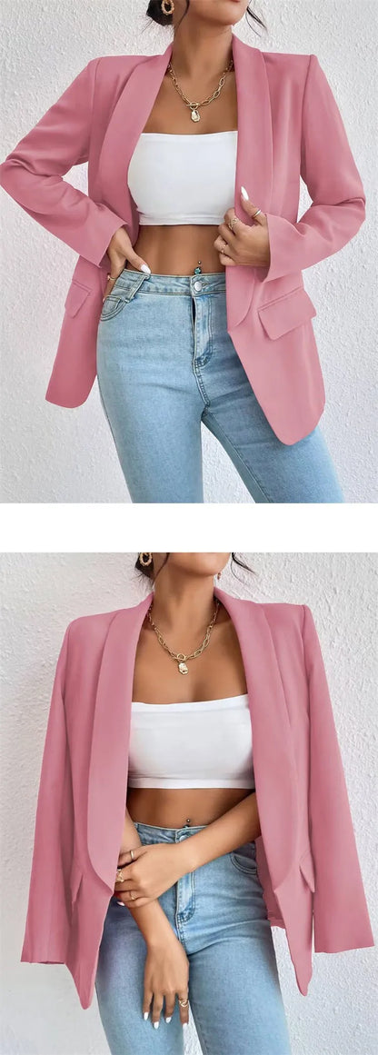 Korean Popular Pink New Outerwear Women 2024 Fashion Female Spring Jacket Casual Long Sleeve Black Blazer Coats