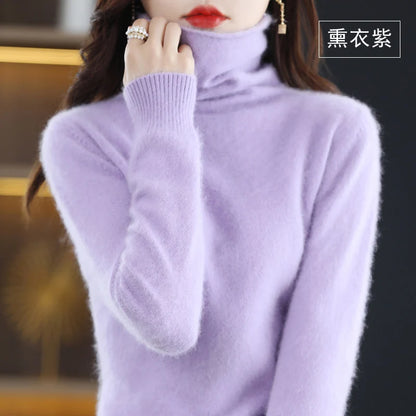 CHICUU Women Mink Cashmere Sweater Turtleneck Pullover Autumn Winter Basic Soft Warm Clothing 100% Mink Cashmere Knitwear Tops