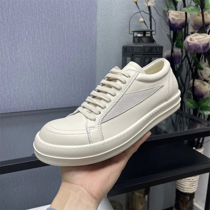 Men Casual Shoes Women Lace Up Leather Luxury Trainers Platform High Street Vintage Trendy Designer White Sneakers