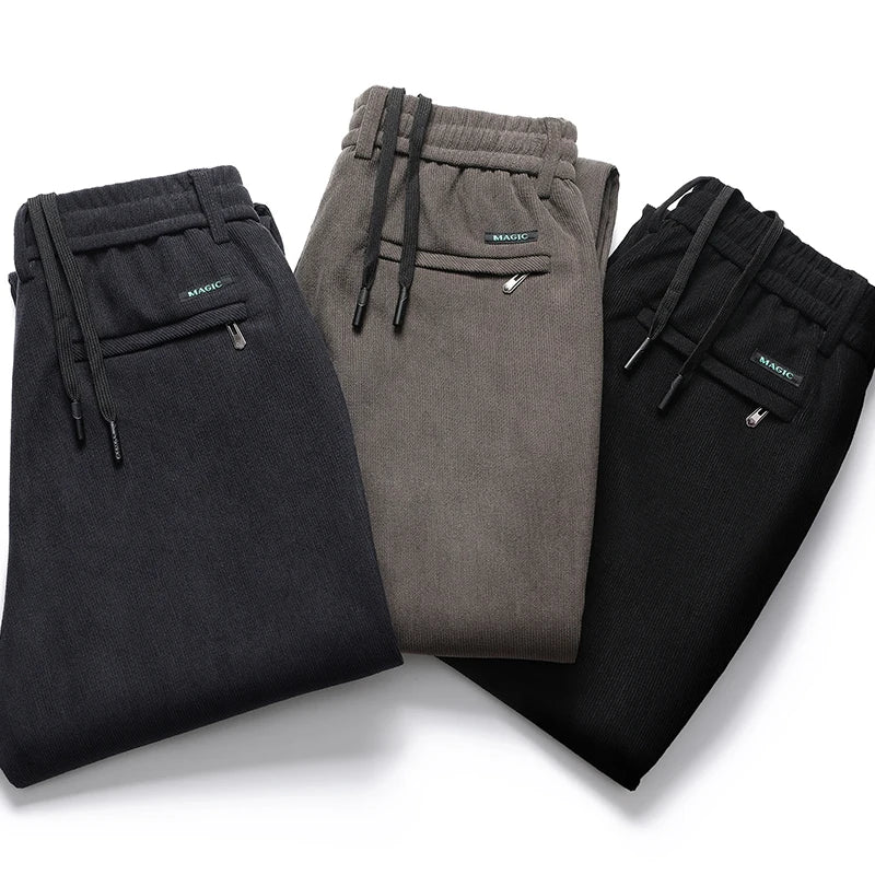 Elastic Waist Casual Pants Men Joggers Loose Fit Straight Pants Spring Autumn Male Trousers Large Size Black Grey