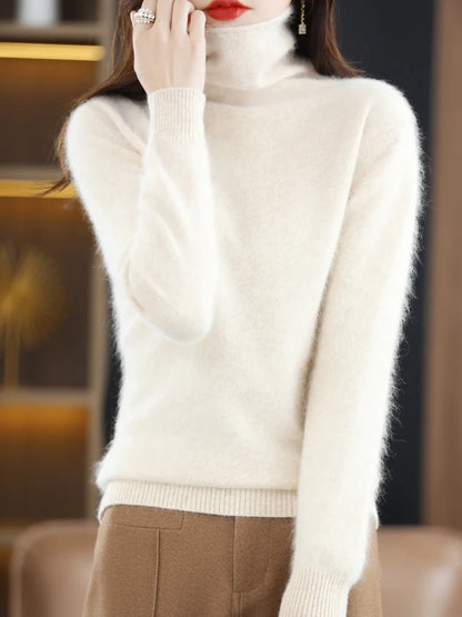 CHICUU Women Mink Cashmere Sweater Turtleneck Pullover Autumn Winter Basic Soft Warm Clothing 100% Mink Cashmere Knitwear Tops