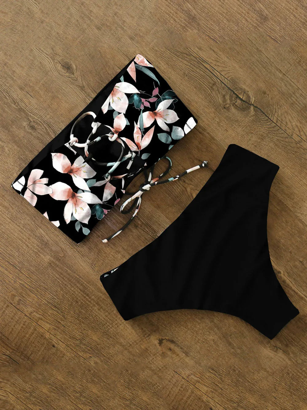 Bikini Swimwear Swimsuit Women Print High Waist Bikini Set Back Cross Bandeau Bathing Suit Female Beach Wear Biquini