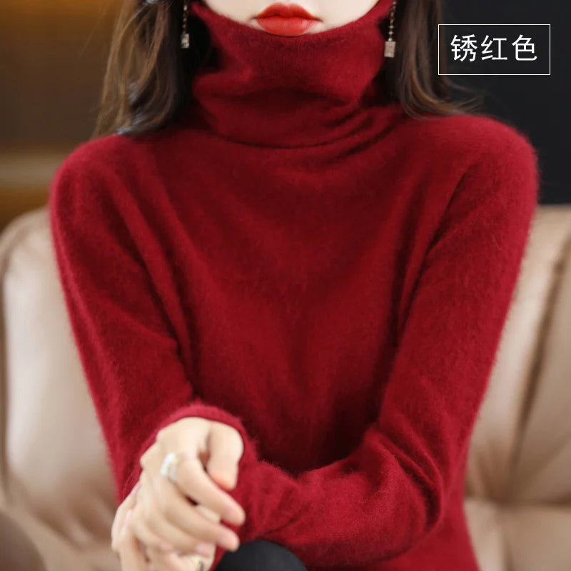 CHICUU Women Mink Cashmere Sweater Turtleneck Pullover Autumn Winter Basic Soft Warm Clothing 100% Mink Cashmere Knitwear Tops