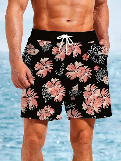 2025 New Men Shorts Beach Shorts Quick Drying 3D Print Retro Flower Pattern Beach Shorts Harajuku Casual Unisex Swimming Trunks