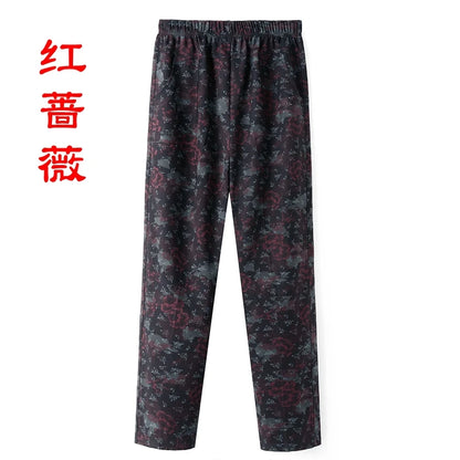 8XL 9XL Middle-aged Women Trousers New Print Elasti High Waist Casual Pants Spring and Autumn Straight Pants Oversize Grandma Pa